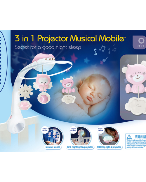 Treo Cũi Nhạc Và Đèn Ngủ Cho Bé 3in1, Màu  Hồng - 3 In 1 Projector Musical Mobile (Pink)